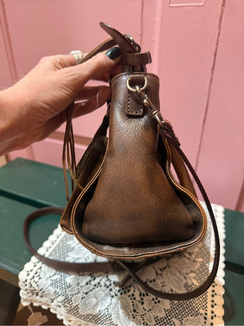 Old Trend Pansy mini satchel bag dark brown leather - Picture 4 of 9